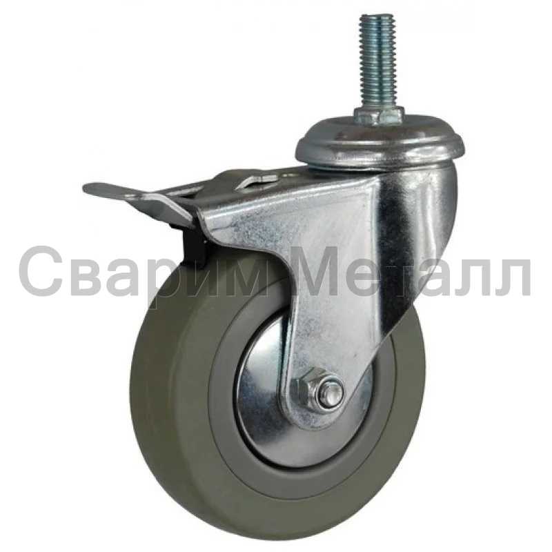КОЛЕСО G 50 (265-100-050) С КРОНШТЕЙНОМ ПОВОРОТНЫМ ПЛАСТИК/РЕЗИНА БОЛТ М10 С ТОРМОЗОМ